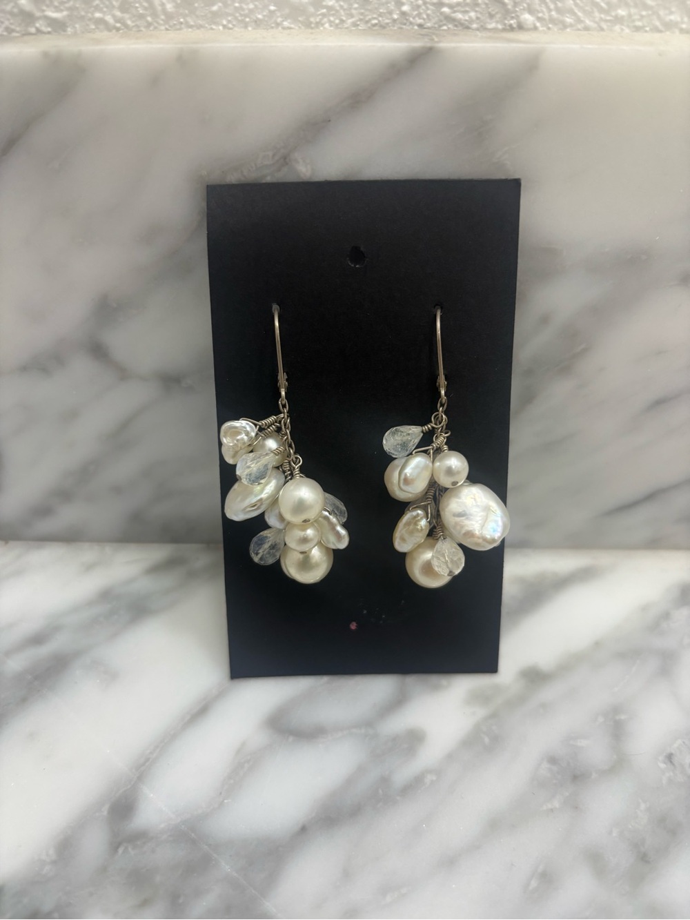 American Vintage White Pearl Cluster Drop Earrings